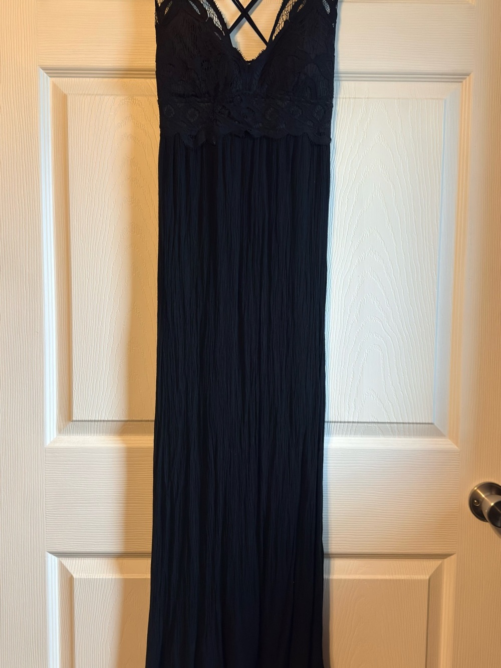 Rue21 Black Lace-Bodice Maxi Dress with Crisscross Straps